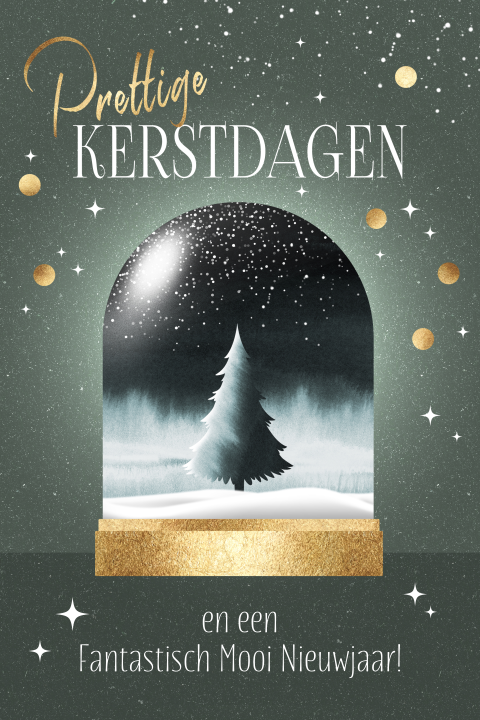 Originele kerstkaarten met kerstboom sneeuwbol
