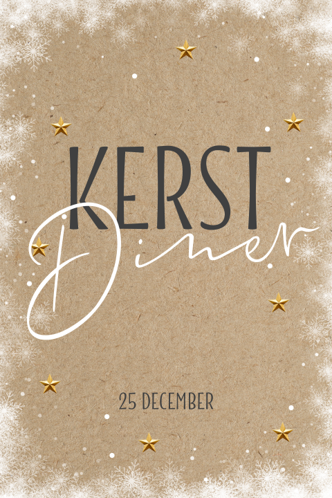 Hippe menukaart voor kerstdiner winterse sneeuw kraft