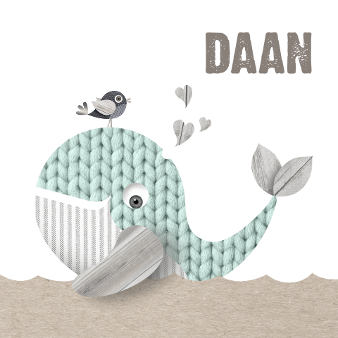 Geboortekaartje walvis groen hartjes vogel
