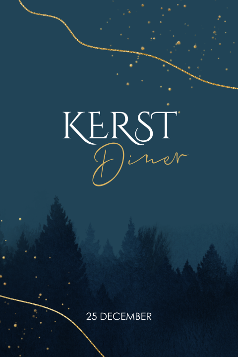 Chique menukaart kerst kerstbomen blauw goud