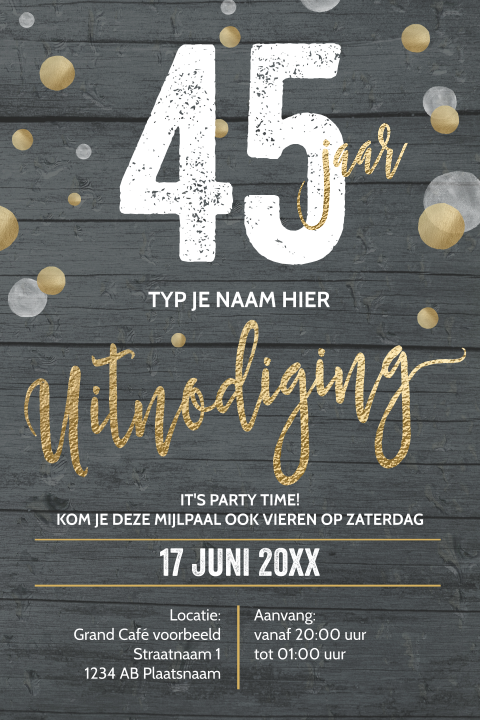 Luxe verjaardag uitnodigingskaart gouden letters