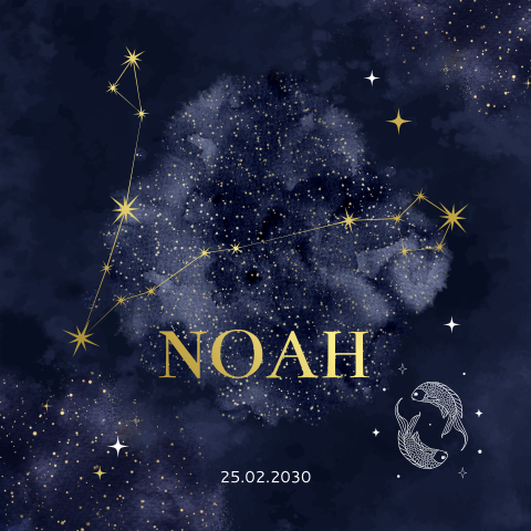 Geboortekaart sterrenbeeld Vissen jongen goudfolie