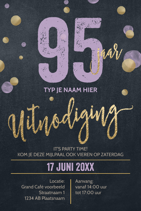 Luxe uitnodigingen 95 jaar zwart goud