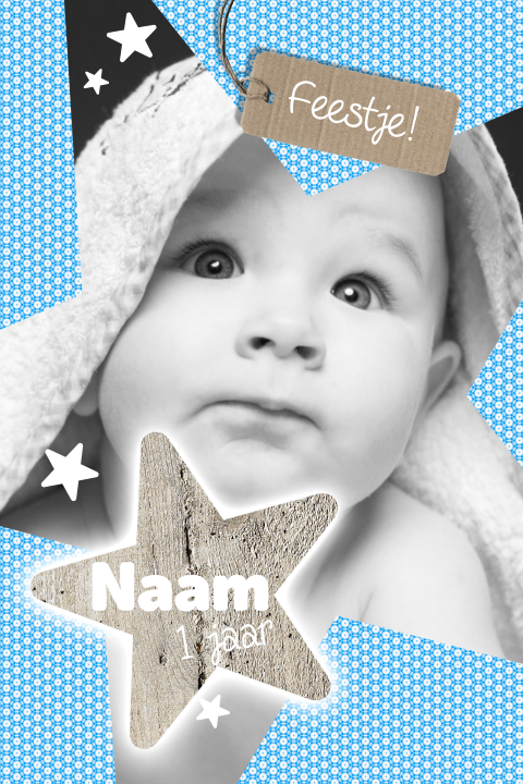 Uitnodiging baby 1 jaar verjaardag ster jongen