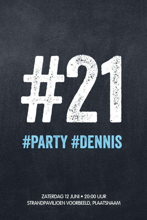 Hashtag 21 jaar party uitnodiging zwart blauw