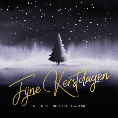 Kerstkaart zwart wit kerstboom aquarel