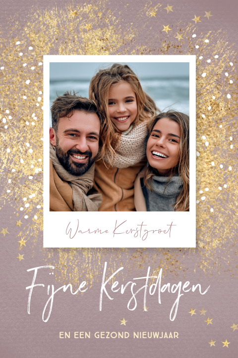 Lieve kerstkaarten foto met roze goud glitter verf 