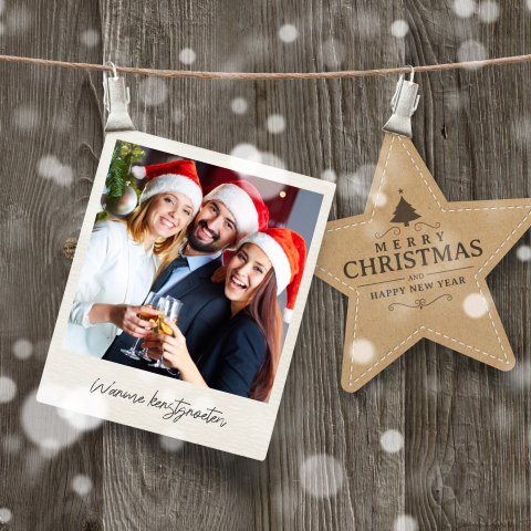 Stoere kerstkaart bedrijf hout look