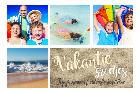 Vakantiekaart foto collage 4 foto's zelf aanpassen
