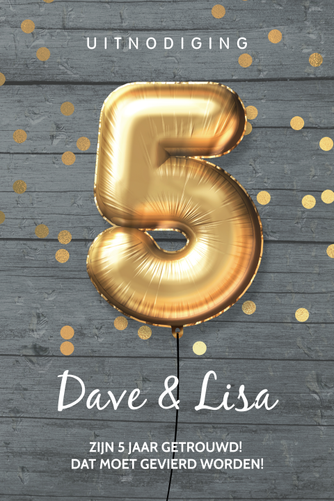 Gouden ballon uitnodiging 5 jaar getrouwd