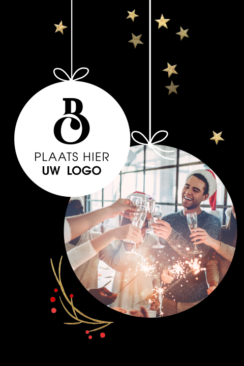 Zakelijke kerstkaart met logo en foto zwart wit