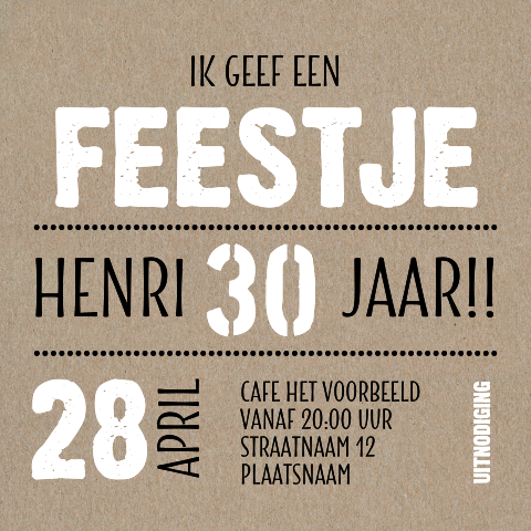 Uitnodiging feest typografie kraft