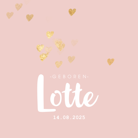 Modern geboortekaartje hartjes zacht roze