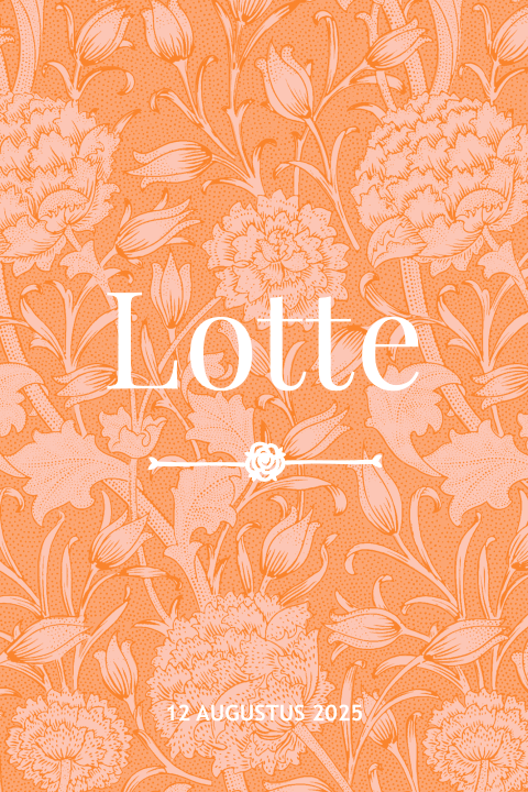 Klassiek geboortekaartje vintage bloemen oranje roze