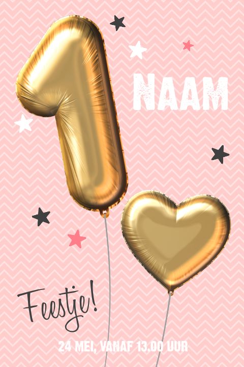 Uitnodiging gouden ballon 1 jaar verjaardagsfeest