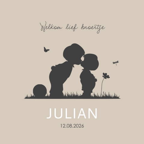 Hip geboortekaartje grote  broer met kleine broer silhouetten