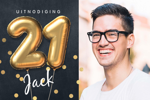 Leuke 21 jaar uitnodigingen verjaardag eigen foto gouden ballonnen