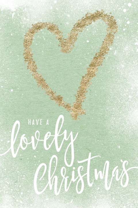 Luxe kerstkaarten gouden hart groen sneeuw