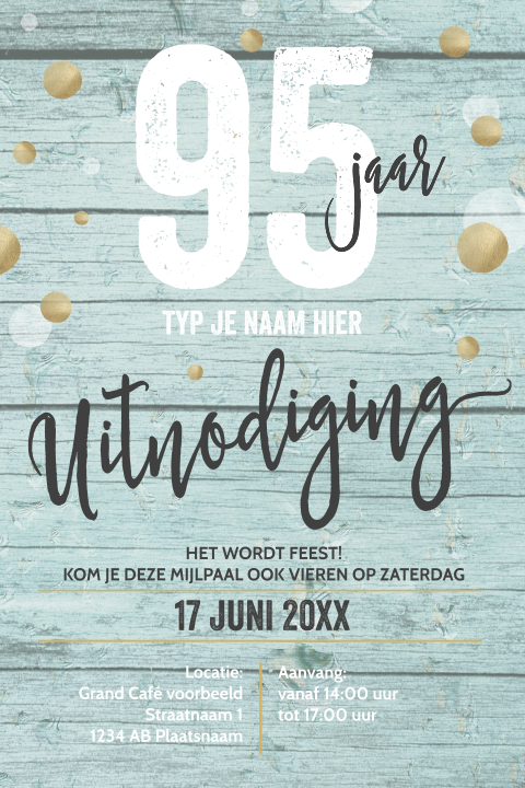 Verjaardag 95 jaar uitnodigingen feestelijk hout
