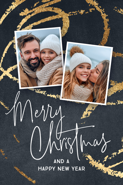 Foto kerstkaarten luxe goud krullen strepen