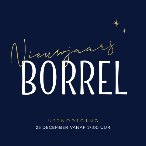 Uitnodiging nieuwjaarsborrel chique blauw goudfolie