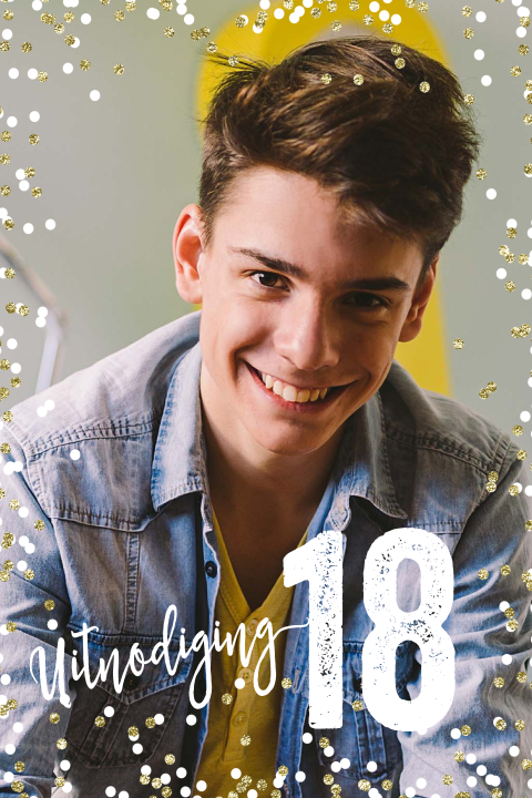 Feestelijke verjaardag uitnodiging met foto 18 jaar (enkel)