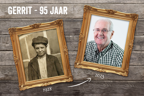 Verjaardag uitnodiging 95 jaar met fotos toen nu