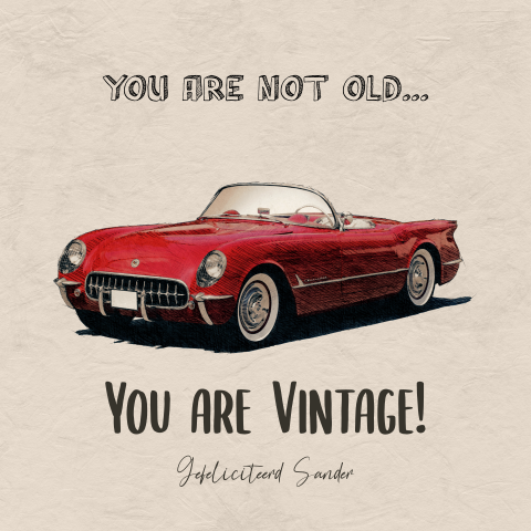 Grappige verjaardagskaart vintage oud retro rode auto