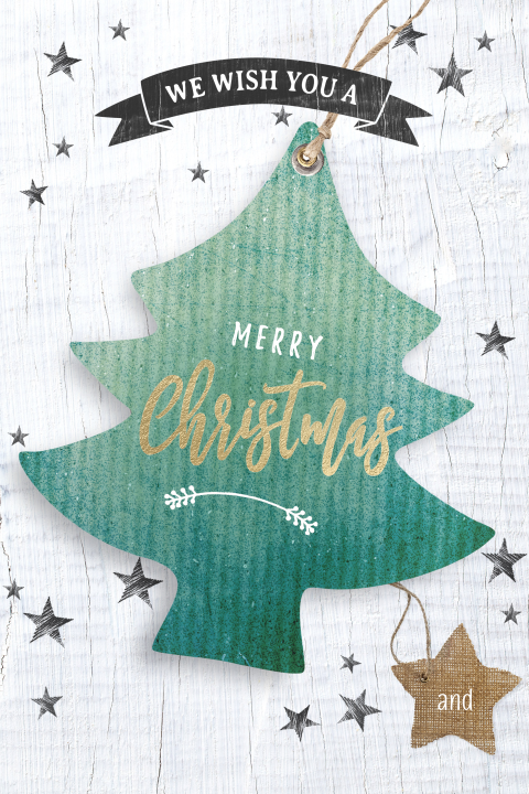 Kerstkaart kerstboom label krijtbord kerstgroet