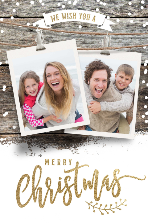 Hippe kerstkaarten twee foto's hout