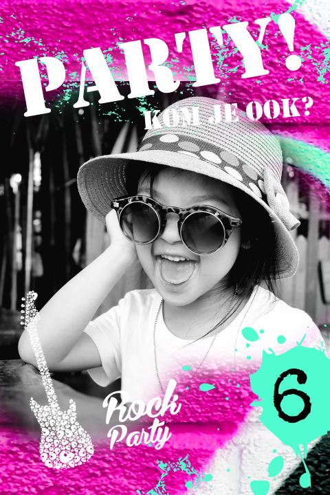 Stoere Rock Party uitnodiging kinderfeestje meisje