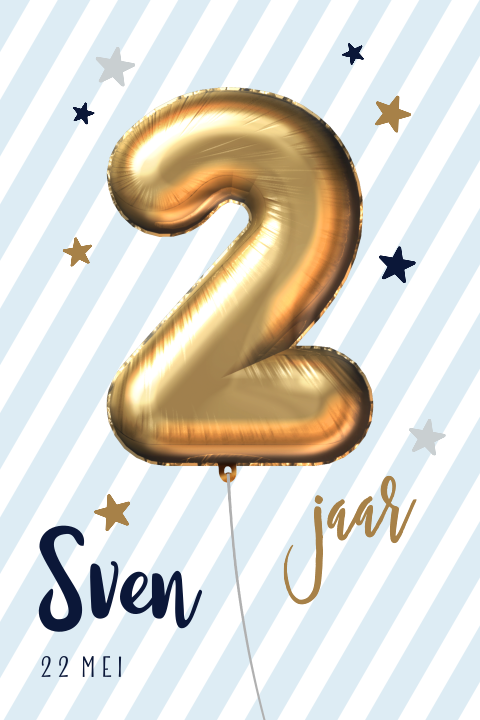 Verjaardagsfeestje kind 2 jaar uitnodigingskaartjes gouden ballon