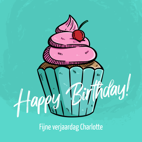 Verjaardagskaart cupcake taartje Happy Birthday
