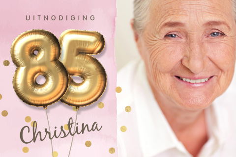 Feestelijke uitnodiging verjaardag 85 jaar ballonnen eigen foto