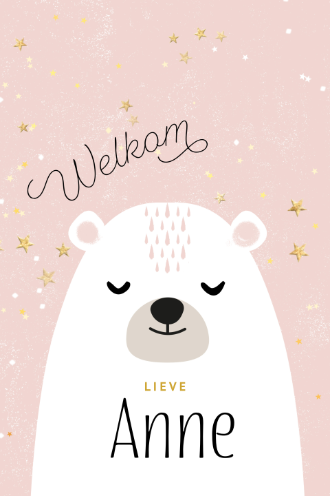 Felicitatiekaart geboorte dochter beer roze