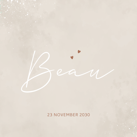 Neutraal geboortekaartje unisex beige met bruine hartjes