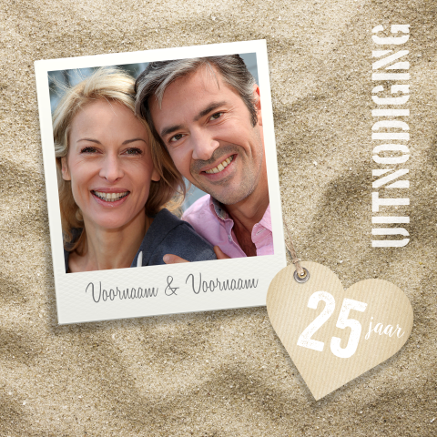Uitnodiging huwelijksjubileum zand strand feest