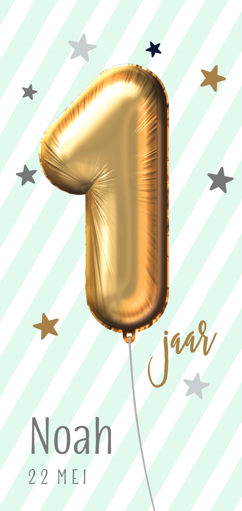 Uitnodiging verjaardag kind 1 jaar gouden ballon