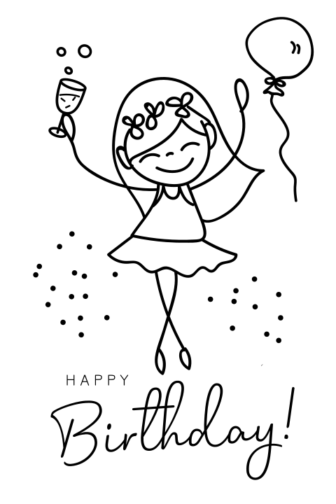 Verjaardagskaart Happy Birthday lijn illustratie