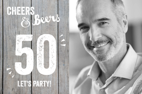 Verjaardagsuitnodiging 50 jaar foto cheers beers