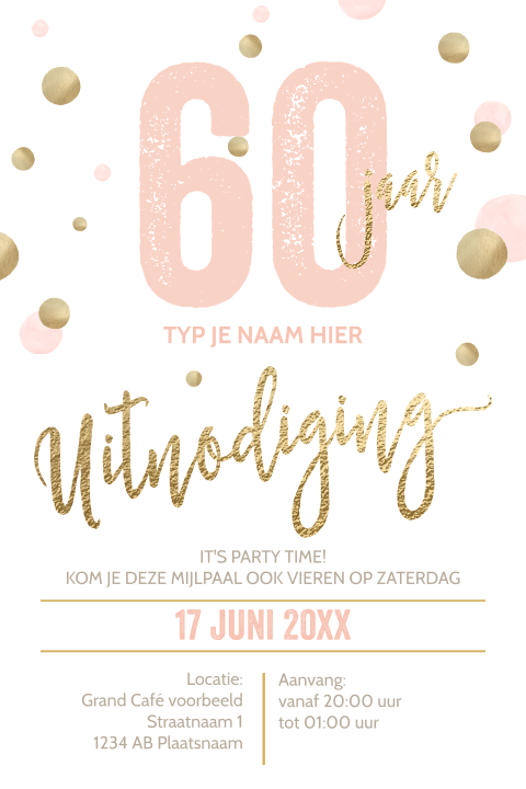 Luxe uitnodigingen 60 jaar verjaardag goud wit