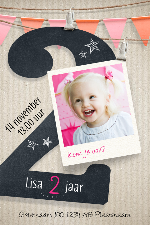 Hippe uitnodiging 2 jaar meisje verjaardag