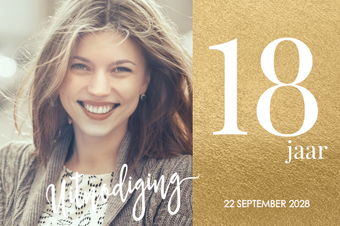 uitnodigingen 18 jaar met foto en goud look