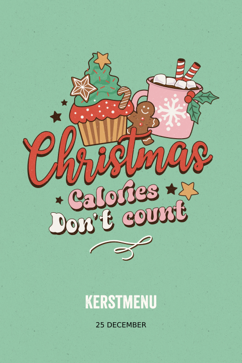 Retro kerst menukaart kerstboom chocolademelk en quote