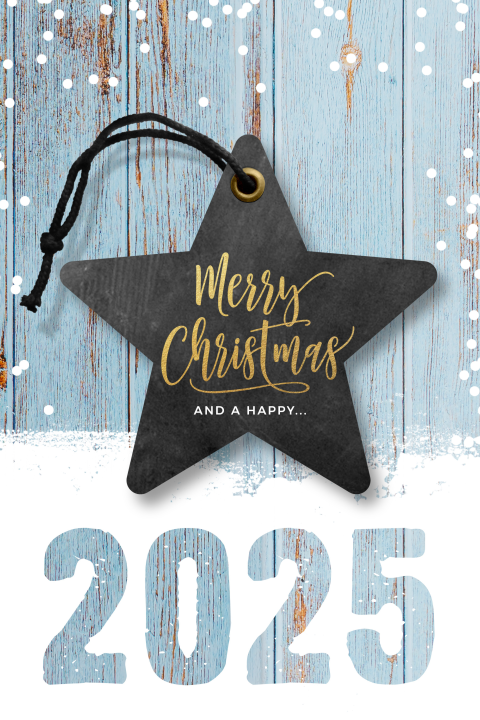 Kerstkaart en nieuwjaarskaart met jaartal 2025