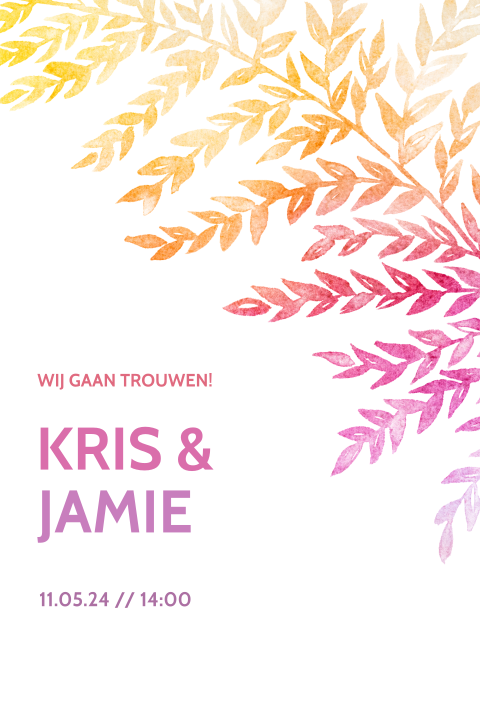 Trouwkaart botanisch zomers regenboog kleuren