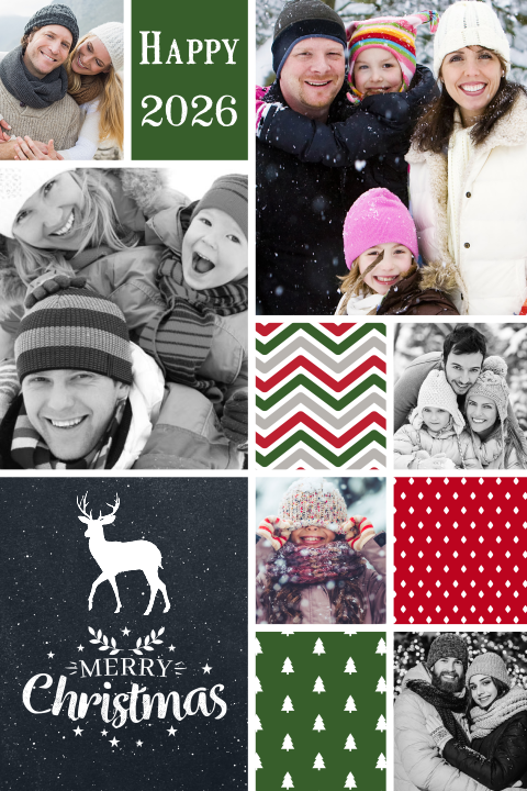 Vrolijke fotocollage kerstkaart 2026