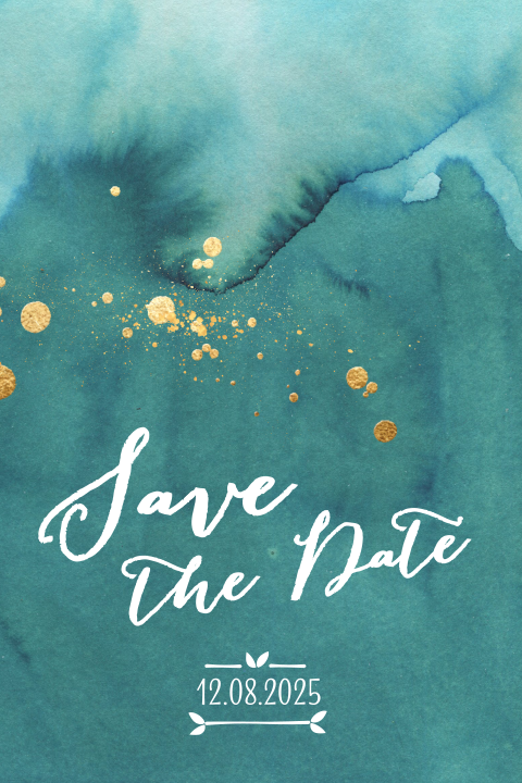 Save the Date kaart stijlvol goud zeegroen aquarel