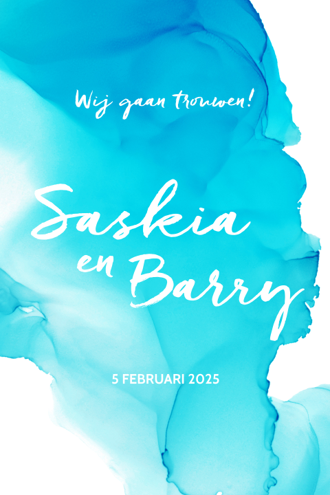 Trouwkaart waterverf aquarel zee blauw
