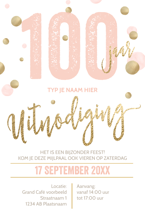 Luxe 100ste verjaardag uitnodigingen 100 jaar goud wit